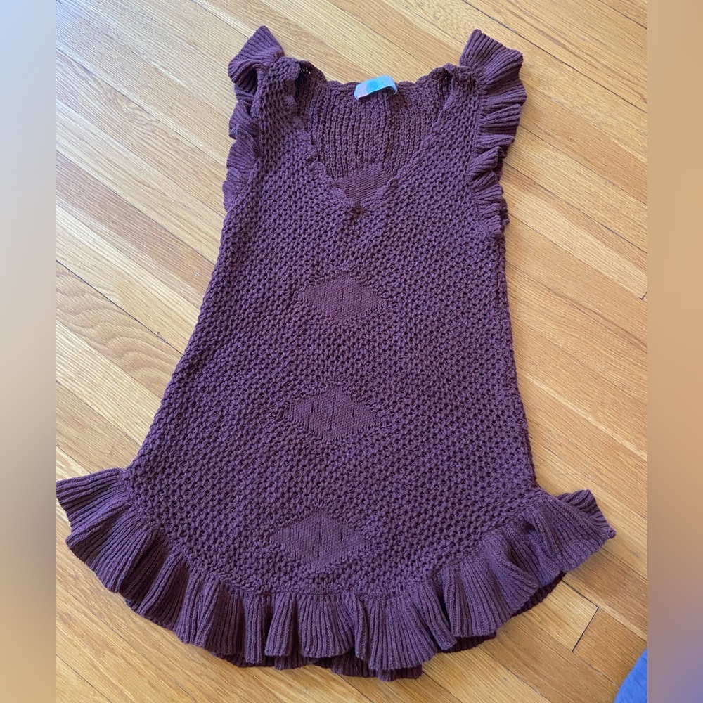 FP Beach Crochet Rum Raisin Knit Mini Dress M